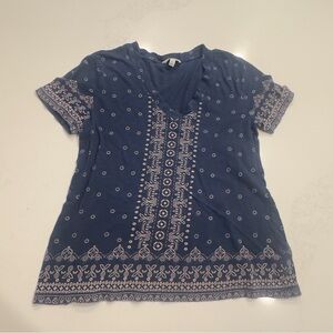 Lucky Brand Navy Blue Patterned Tee Medium Casual Graphic T‑Shirt